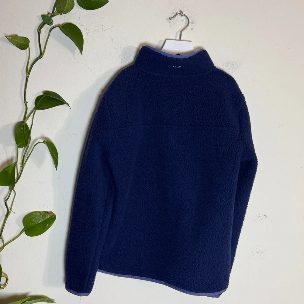 Vineyard Vines Kids SherpaPullover Quarter Snap Henley Blue & Orange - 14  New - Picture 5 of 7